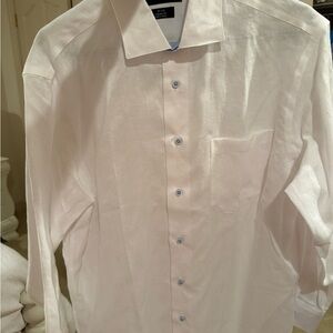 Paul Fredrick White Dress Shirt with Blue Buttons